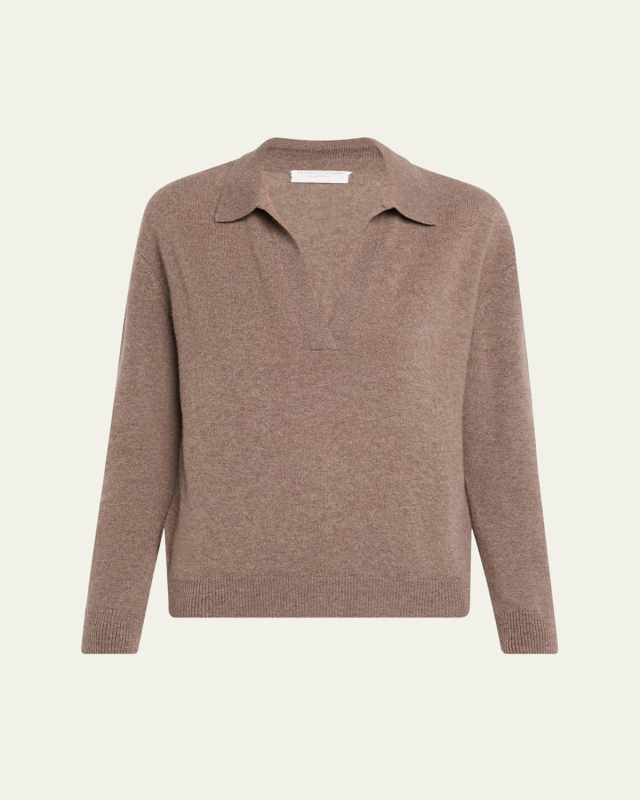 Cashmere Seamless Long-Sleeve Polo Sweater
